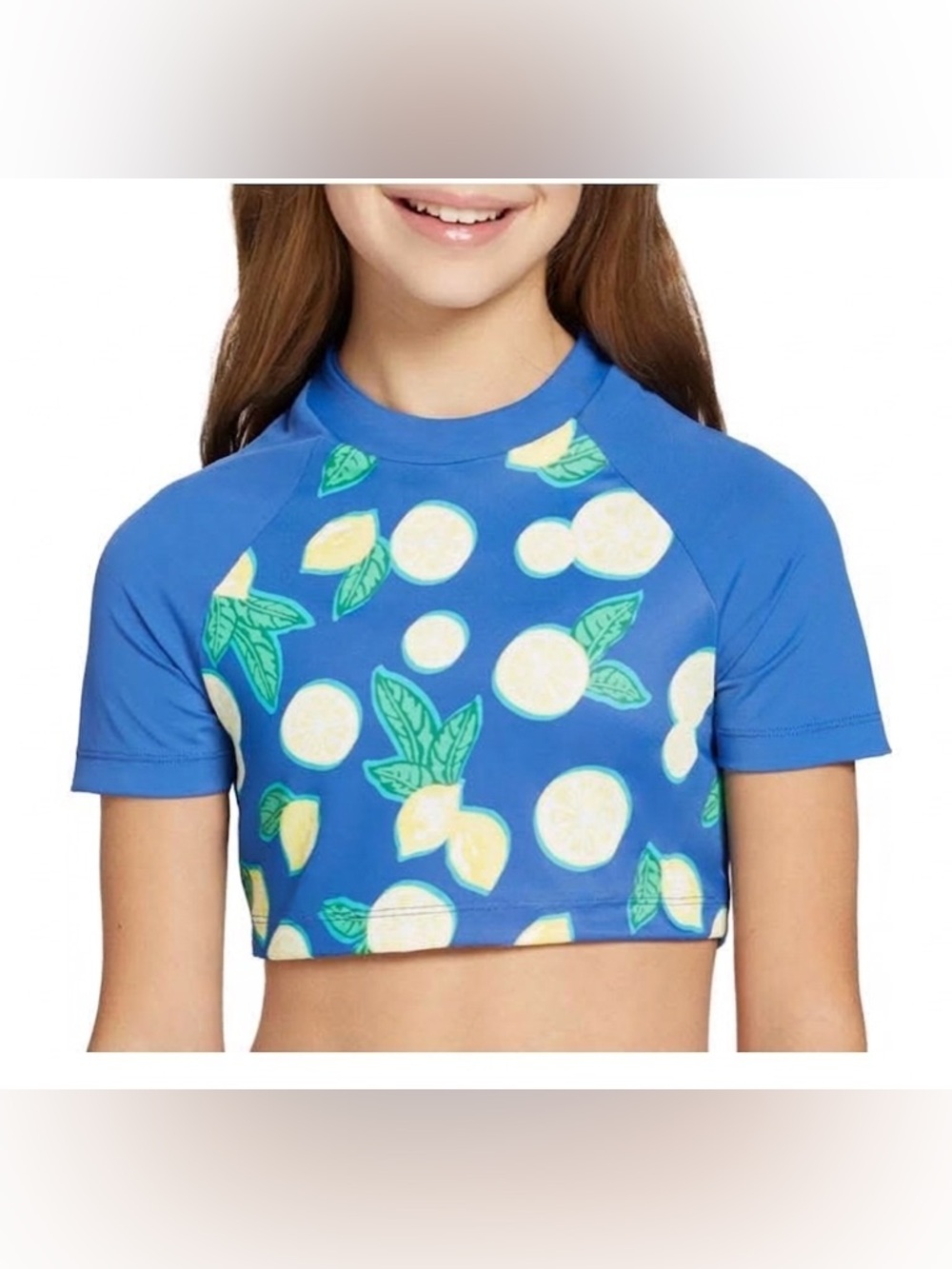DSG Girls Crop Rash Guard - Blue Lemon Print